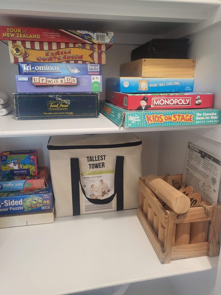 Board games and toys for guests
