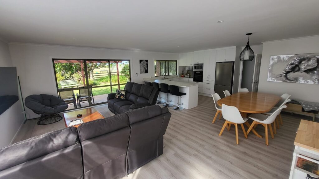 Cottage open-plan lounge, dining and kitchen