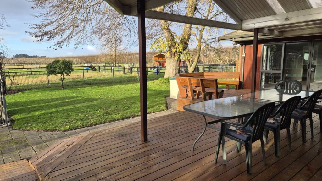 Covered deck looking out to the paddocks