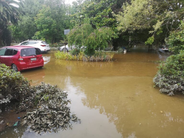 The garden and driveway under water